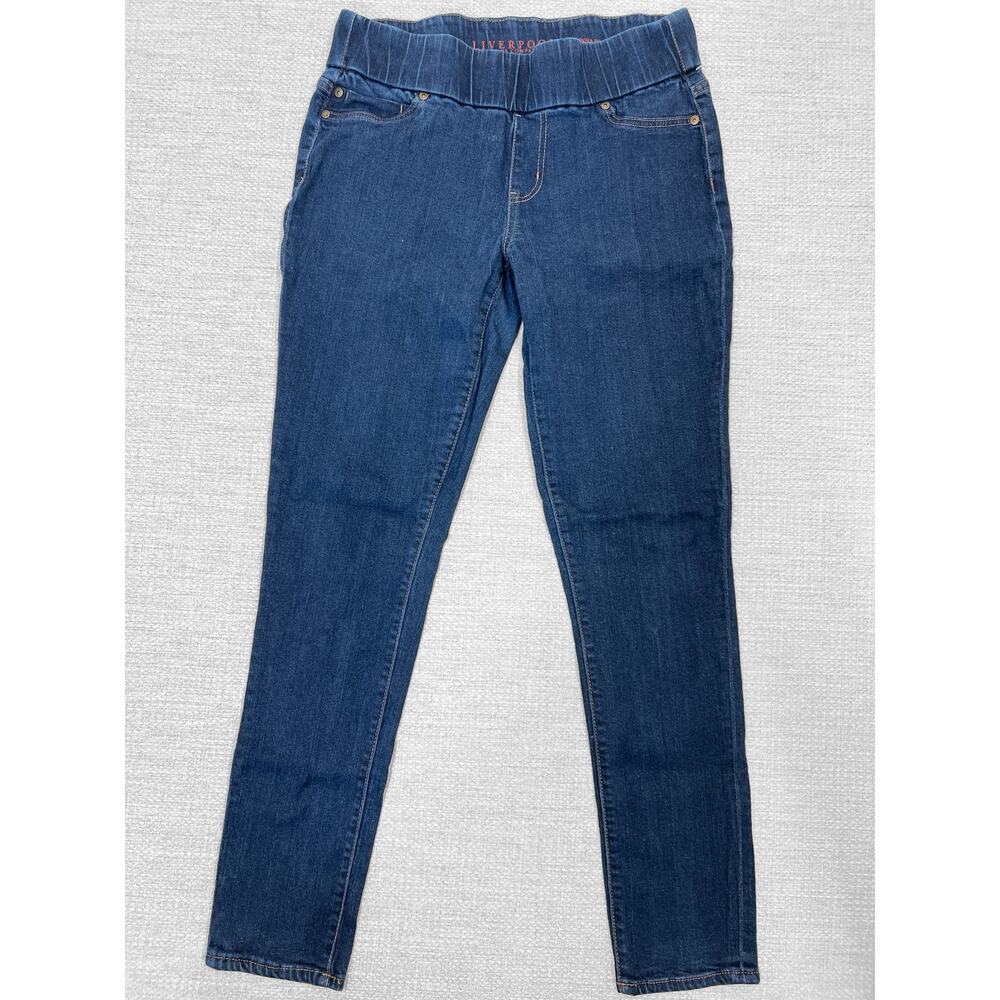 LIVERPOOL Jeans Sienna Pull-On Stretch Dark Wash Blue MidRise Back Pockets 10